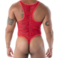 Body String en Dentelle Fluide Rouge