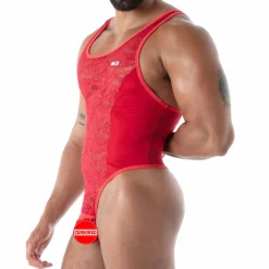 Body String en Dentelle Fluide Rouge