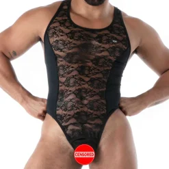 Body String en Dentelle Fluide Noir