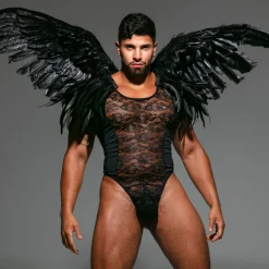 Body String en Dentelle Fluide Noir