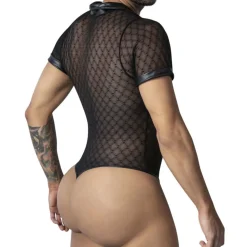 Body String Résille Géométrique Noir