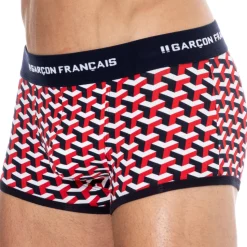 Boxer Court Coton Géométrique Bleu Marine