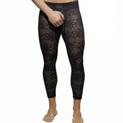 Caleçon Long Empty Bottom Dentelle Florale Noir