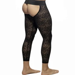 Caleçon Long Empty Bottom Dentelle Florale Noir