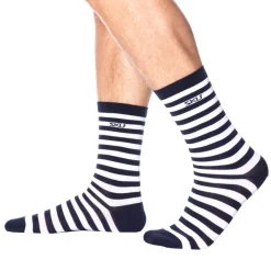 Chaussettes Basses Coton Marinière - Bleu Marine - Blanc
