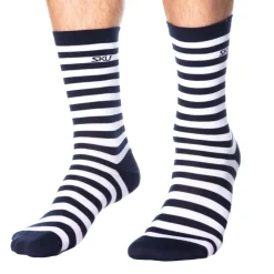 Chaussettes Basses Coton Marinière - Bleu Marine - Blanc