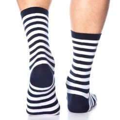 Chaussettes Basses Coton Marinière - Bleu Marine - Blanc