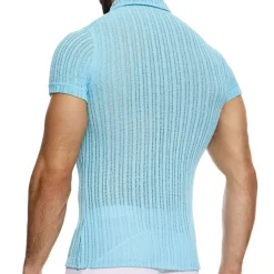 Chemise Striped Crochet Bleu Clair