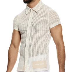 Chemise Striped Crochet Beige