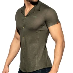 Chemisette Slim Fit Microfibre Vert Kaki