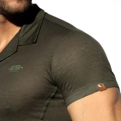 Chemisette Slim Fit Microfibre Vert Kaki