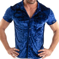 Chemisette Velours Froissé Bleue