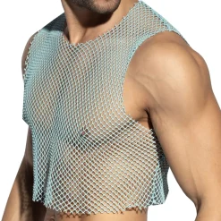 Crop Top Beachy Résille Bleu Ciel