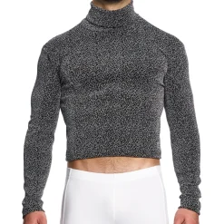 Crop Top Col Roulé Crackled Argenté