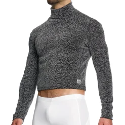 Crop Top Col Roulé Crackled Argenté