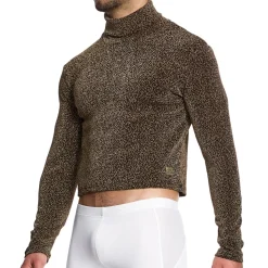 Crop Top Col Roulé Crackled Doré
