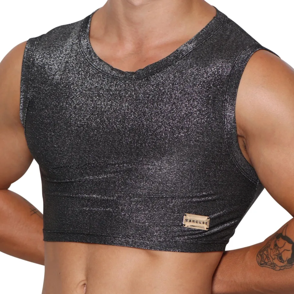 Crop Top Glisten Noir - Argent
