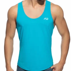 Débardeur Col U Coton Bleu Turquoise