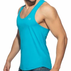 Débardeur Col U Coton Bleu Turquoise