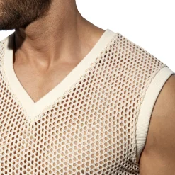 Débardeur Col V Crochet Beige