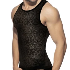 Débardeur Dentelle Florale Noir