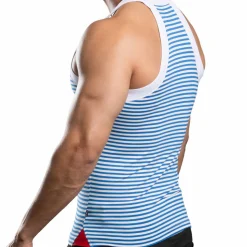 Débardeur Miami Cabana Boy Rayé Blanc - Bleu