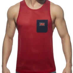 Débardeur Poche Contrastée - Rouge - Marine