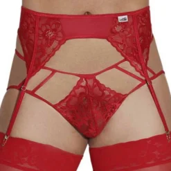 Ensemble Jarretière - Jock Strap Dentelle Rouge