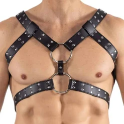 Harnais Simili Cuir à Anneaux Noir