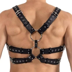 Harnais Simili Cuir à Anneaux Noir