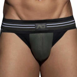 Jock Strap Double Stripe Noir - Kaki