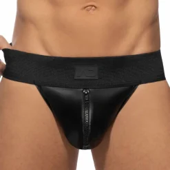 Jock Strap Front Zip Rub Cockring Noir