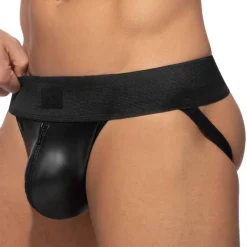 Jock Strap Front Zip Rub Cockring Noir