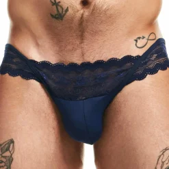 Jock Strap Lingerie Dentelle Bleu Marine