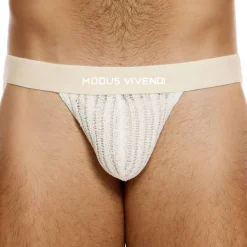 Jock Strap Striped Crochet Beige