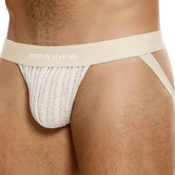 Jock Strap Striped Crochet Beige