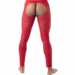 Legging Ouvert en Dentelle Fluide Rouge