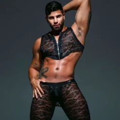 Legging Ouvert en Dentelle Fluide Noir