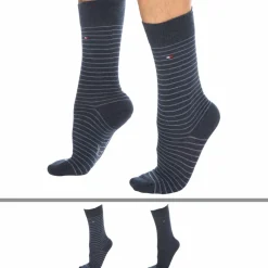 Lot de 2 Paires de Chaussettes Basses Bleu Jeans - Fine Rayure Bleue