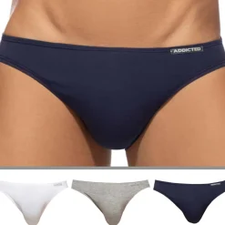 Lot de 3 Slips Bikini Coton Blanc - Bleu Marine - Gris