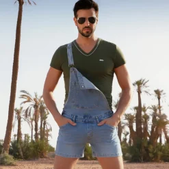 Salopette Courte Jeans Bleu Indigo