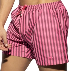 Short de Bain Long Rayé Rose Fluo