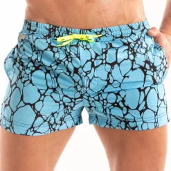 Short de Bain Mi-Cuisse Imprimé Bleu