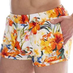 Short de Bain Tropical Summer Blanc