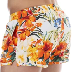Short de Bain Tropical Summer Blanc