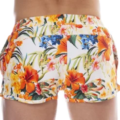 Short de Bain Tropical Summer Blanc