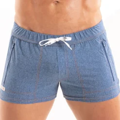 Short de Bain Zippé Denim Bleu