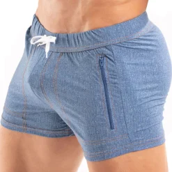 Short de Bain Zippé Denim Bleu
