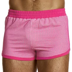 Short Jogging Pied de Coq Fuchsia