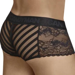 Shorty Dentelle Résille Rayée Noir